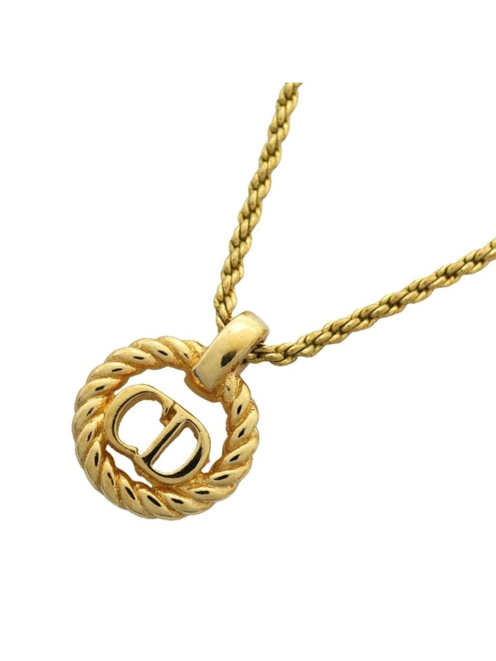 Dior Necklace CD Logo Round Circle Gold Plated